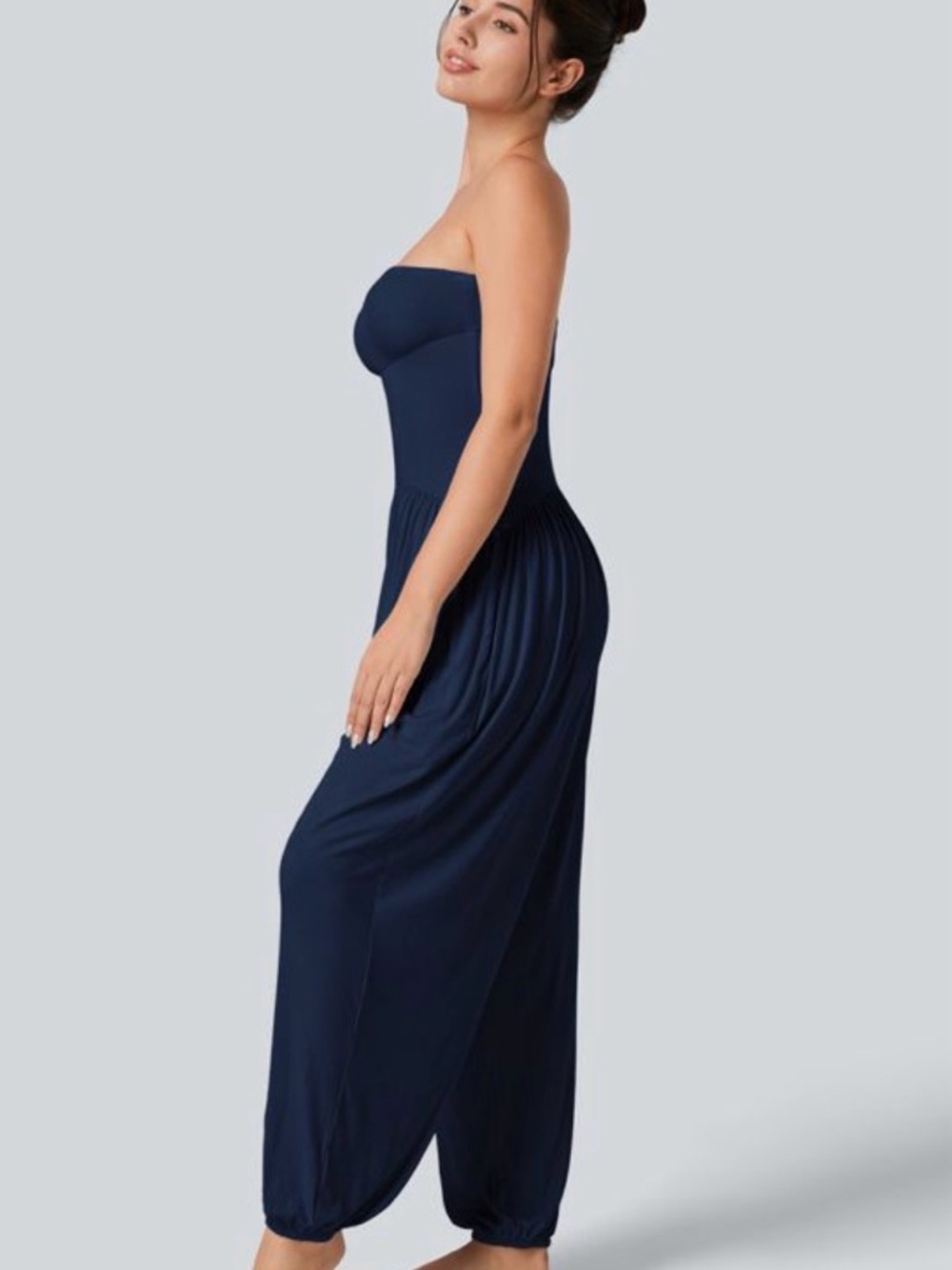 HALARA Strapless Navy Harem Jumpsuit with Pockets - Picture 3 of 5